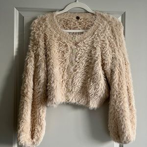 Free People Cropped Fuzzy Cardigan Sweater